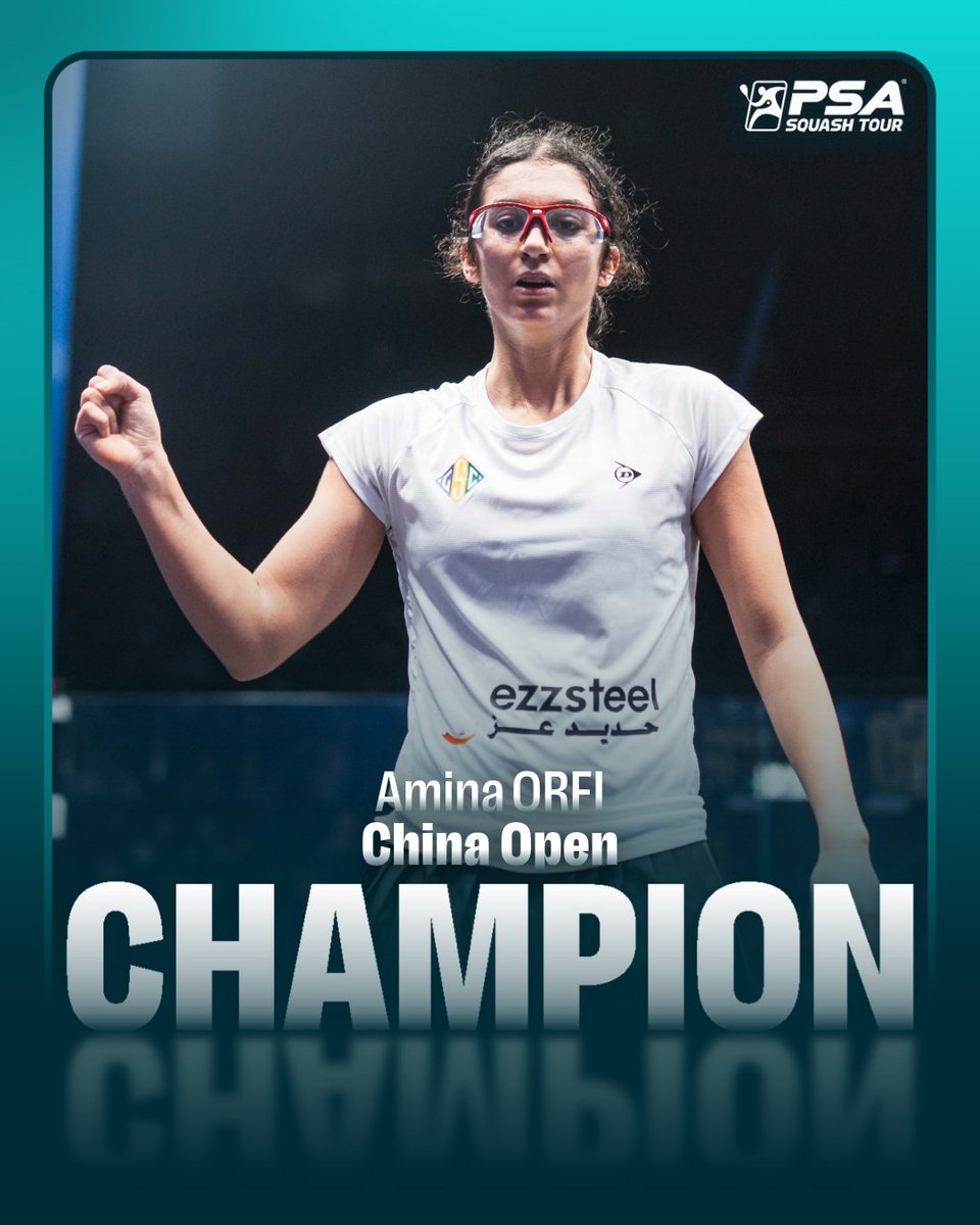 Champion in China! 🏆

<a href="/amina_orfi/">Amina Orfi</a> fights back from a game down to win the 2025 China Open 

Result: China Open Women's Final
🇪🇬 [3] Amina Orfi (EGY) beats [4] Satomi Watanabe 🇯🇵 
3-1: 10-12, 11-8, 11-2, 11-5 (52m)

Report and reaction: tinyurl.com/yw4dwwf