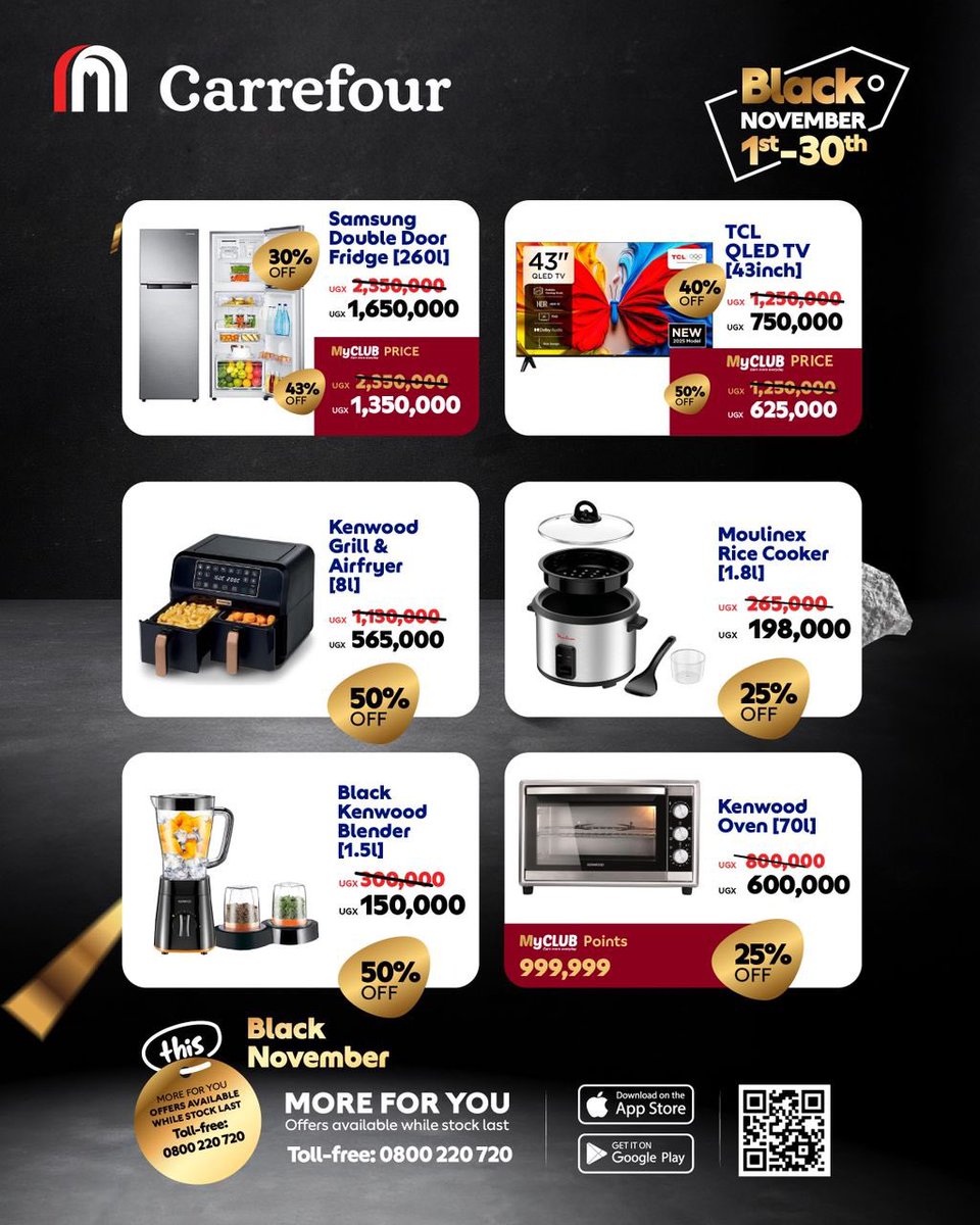 NajibSsesanga's tweet image. Your wishlist just became affordable.
Black November is live across all @CarrefourUG branches with deep discounts on must-have products.

Let the savings begin.

#C4BlackNovember | #RockBottomPrices