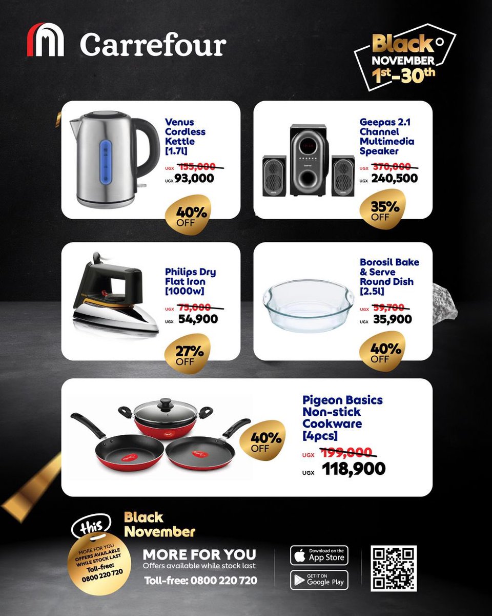 NajibSsesanga's tweet image. Your wishlist just became affordable.
Black November is live across all @CarrefourUG branches with deep discounts on must-have products.

Let the savings begin.

#C4BlackNovember | #RockBottomPrices