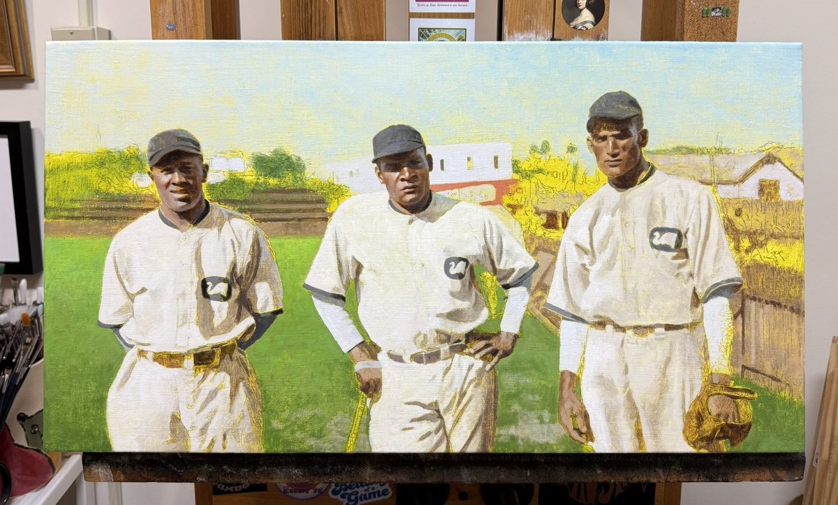 #OTD in 1893, Cristóbal Torriente was born in Cienfuegos, Cuba. Called “The Babe Ruth of Cuba,” he’s considered one of the best players to ever come from the island. Here’s an in-progress painting of him, Pepín Pérez and Rogelio Crespo with the Blanqui-Negros de Marianao in 1923.