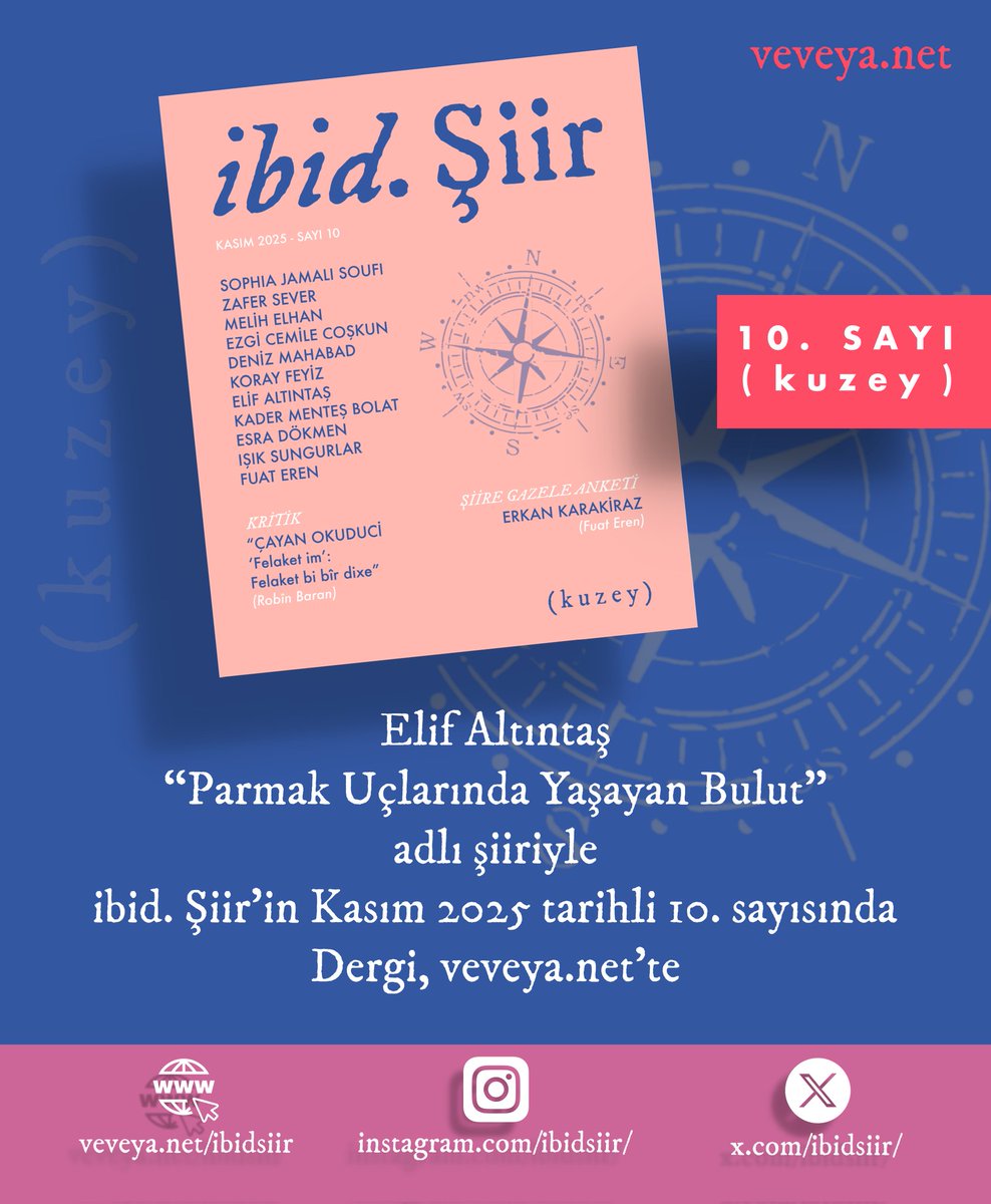 Elif Altıntaş, “Parmak Uçlarında Yaşayan Bulut” adlı şiiriyle ibid. Şiir’in Kasım 2025 tarihli 10. sayısında. Dergi, veveya.net’te.