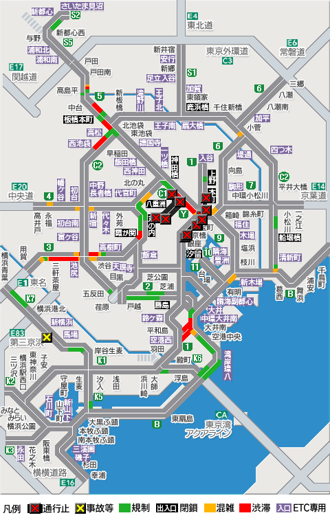 首都高 入口閉鎖】2025/11/16 21:29 1号上野線上り 本町では、入口閉鎖