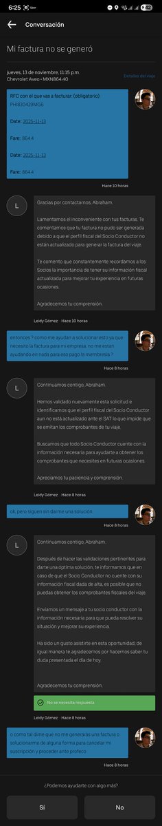 bubermonster's tweet photo. @Profeco Buenos dias me podrian apoyar debido a que @Uber_MEX no quiere expedirme una factura por un viaje que realice, no me da ninguna solución alterna solo se lavan las manos https://t.co/S9yOWPWBTh