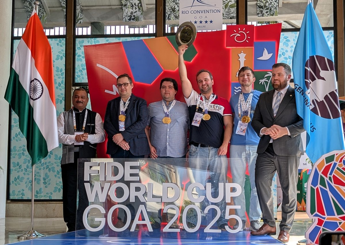 ChessbaseIndia's tweet image. GRECO Law Firm wins FIDE World Corporate Chess Championship 2025

Top 3
🥇GRECO Law Firm
🥈@MorganStanley
🥉@Deloitte 1

📷Shahid Ahmed

#Chess #ChessBaseIndia #Corporate #WorldChampion #Team #GRECO #MorganStanley #Deloitte #Rapid #ItsYourMove #Goa #India
