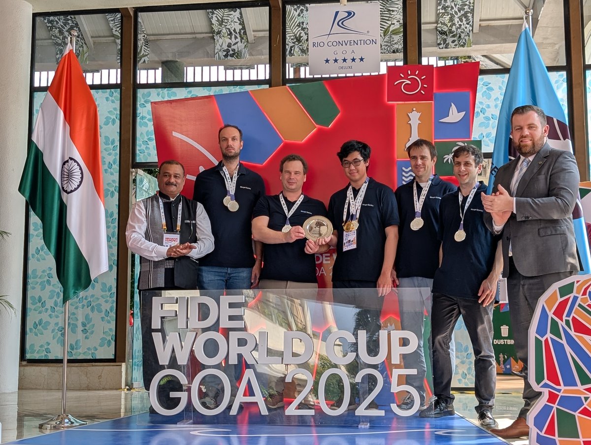 ChessbaseIndia's tweet image. GRECO Law Firm wins FIDE World Corporate Chess Championship 2025

Top 3
🥇GRECO Law Firm
🥈@MorganStanley
🥉@Deloitte 1

📷Shahid Ahmed

#Chess #ChessBaseIndia #Corporate #WorldChampion #Team #GRECO #MorganStanley #Deloitte #Rapid #ItsYourMove #Goa #India