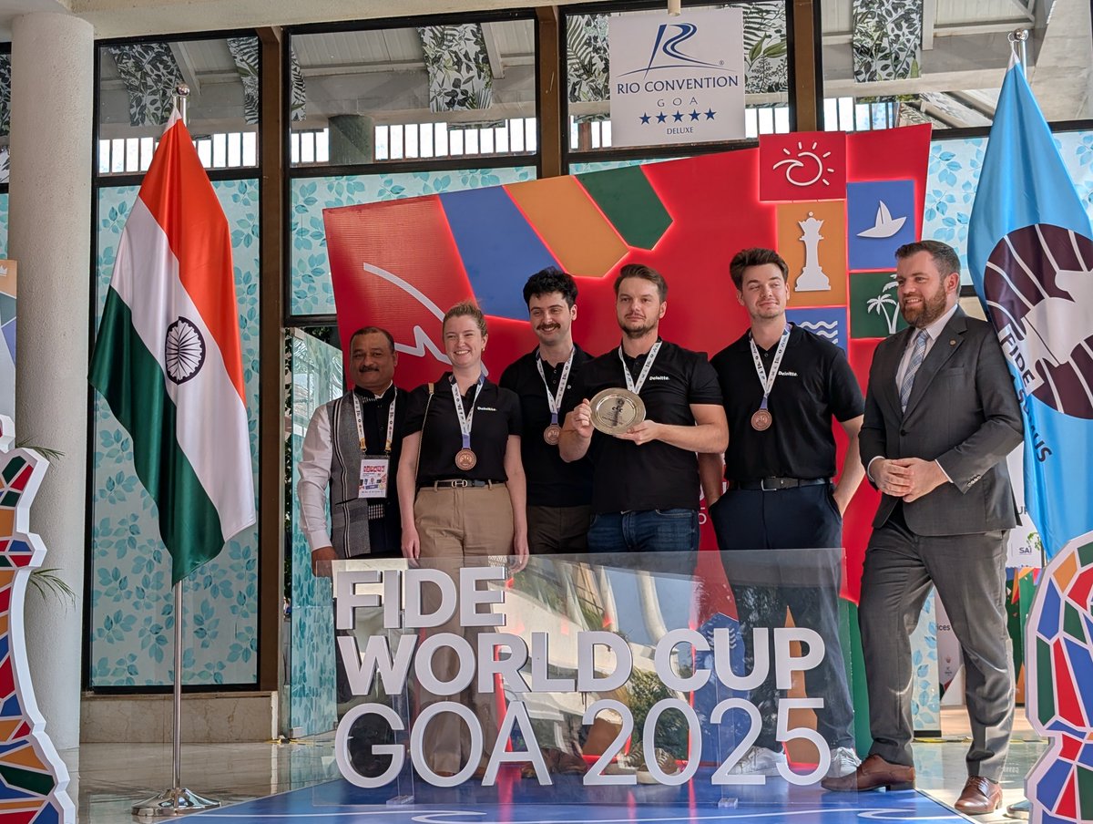 ChessbaseIndia's tweet image. GRECO Law Firm wins FIDE World Corporate Chess Championship 2025

Top 3
🥇GRECO Law Firm
🥈@MorganStanley
🥉@Deloitte 1

📷Shahid Ahmed

#Chess #ChessBaseIndia #Corporate #WorldChampion #Team #GRECO #MorganStanley #Deloitte #Rapid #ItsYourMove #Goa #India