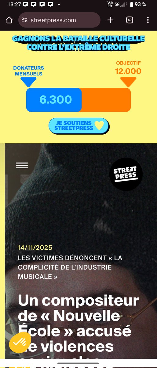 Déjà 300 donateurs mensuels ou annuels, qui nous ont rejoint depuis mercredi ✊ Merci à elles et eux ! 
On continue par ici :
soutenir.streetpress.com