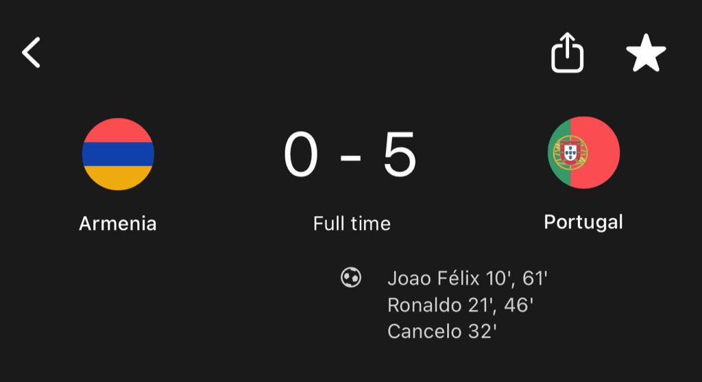 Samy_Acee's tweet image. نتيجة اخر مباراة بين البرتغال وارمينيا في المجموعة 

البرتغال كسبت في ارض ارمينيا 5/0 ورونالدو مسجل هدفين وطلع الدقيقة 60 

منعًا للتدليس اللي هتشوفوه النهارده من مناغيل المنغولي والصحف المخرومه اللي هتطلع تقولك البرتغال كانت احسن من غير رونالدو 

ابقوا حطوا الصورة دي في حلقه