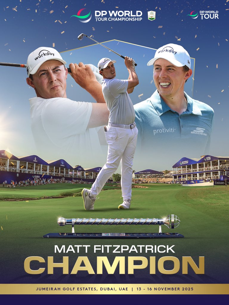 dpwtc's tweet image. Matt Fitzpatrick wins the #DPWTC for the THIRD time in his career! 🏆👏

#RolexSeries