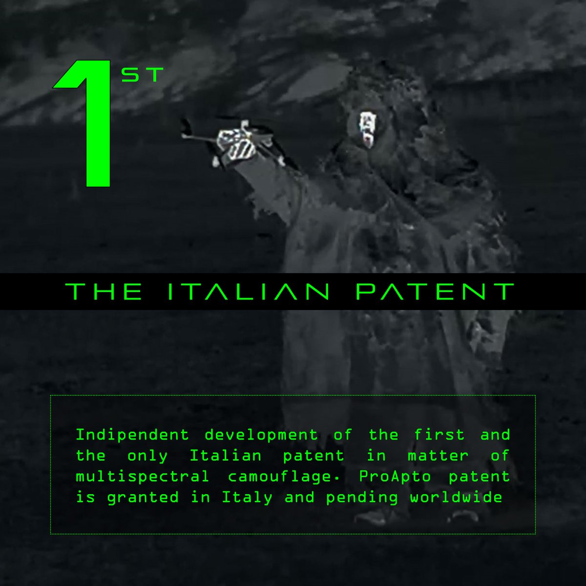 ProaptoC's tweet photo. This year ProApto completed 10 years of independent activity. A decade filled by continuous work and solid developments.

#ProApto #ghilliesuit #thermalcamouflage
#multispectralcamouflage #madeinitaly #DefenseTechnology https://t.co/VpCxpFbOvP