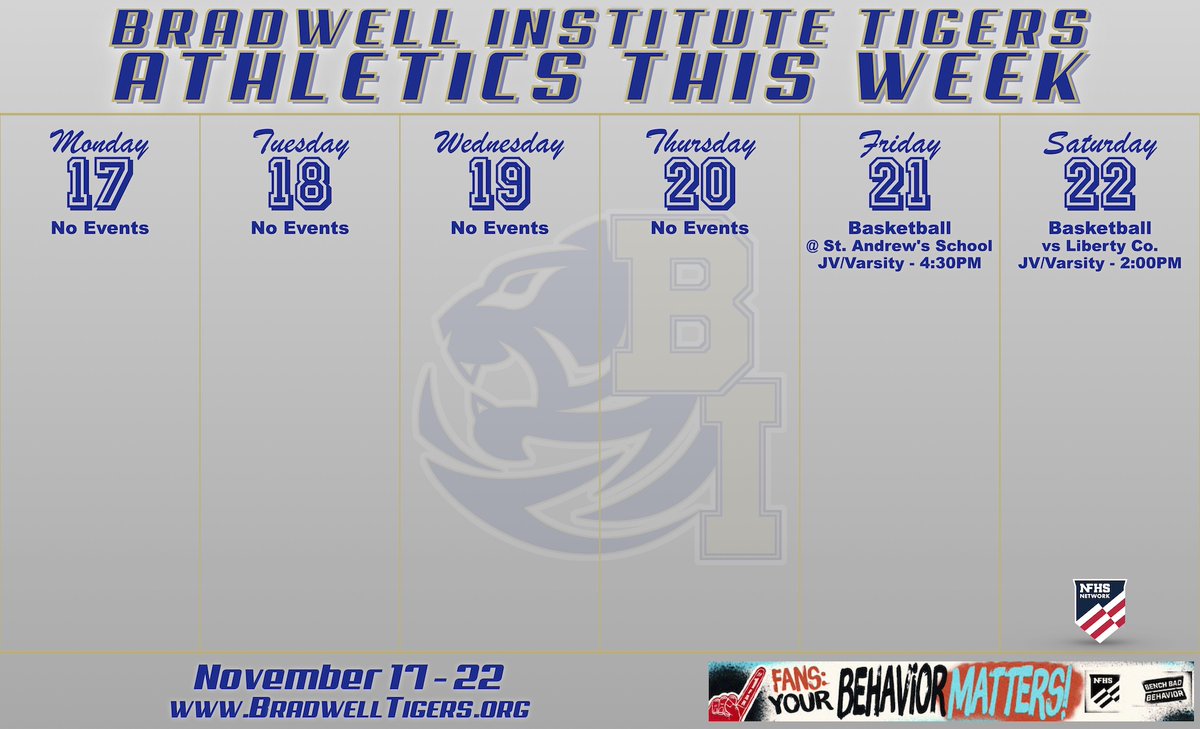 Tigers Athletics this week!! Come out and support your Tigers!!! #BIUKnow
Tickets at gofan.co/app/school/GA2…
Watch live at nfhsnetwork.com/schools/bradwe…