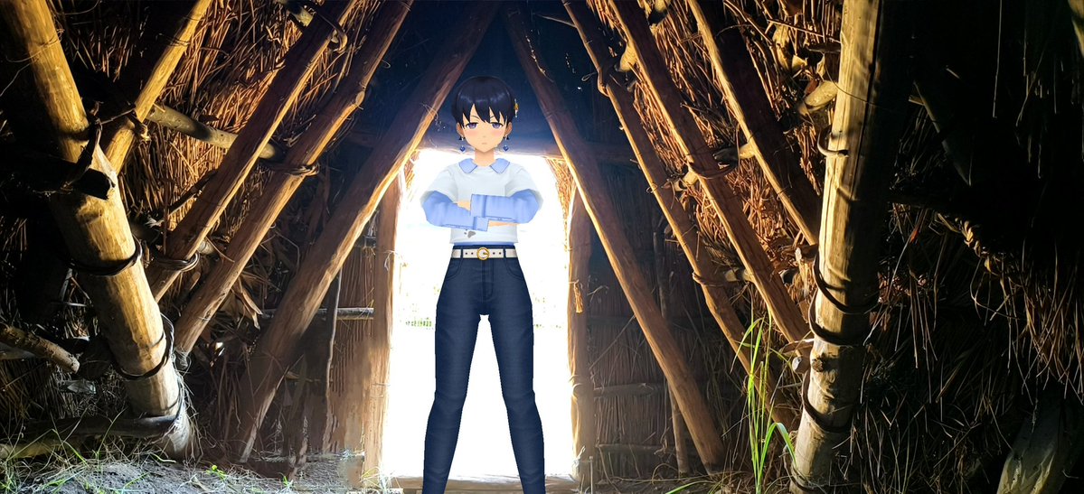 Aj785Aj's tweet image. 【サトカと1号住居】

　こっちは全国でも珍しい笹葺きの竪穴式住居だって。

｢中は結構広いですね。

　あっ！これは外に出ると縄文時代にタイムスリップしてるパターンじゃない？

｢異世界転移ならまだしも流石に縄文時代は遠慮したいですよ。

#スクスト2
#スクストカメラ
#勝坂遺跡公園