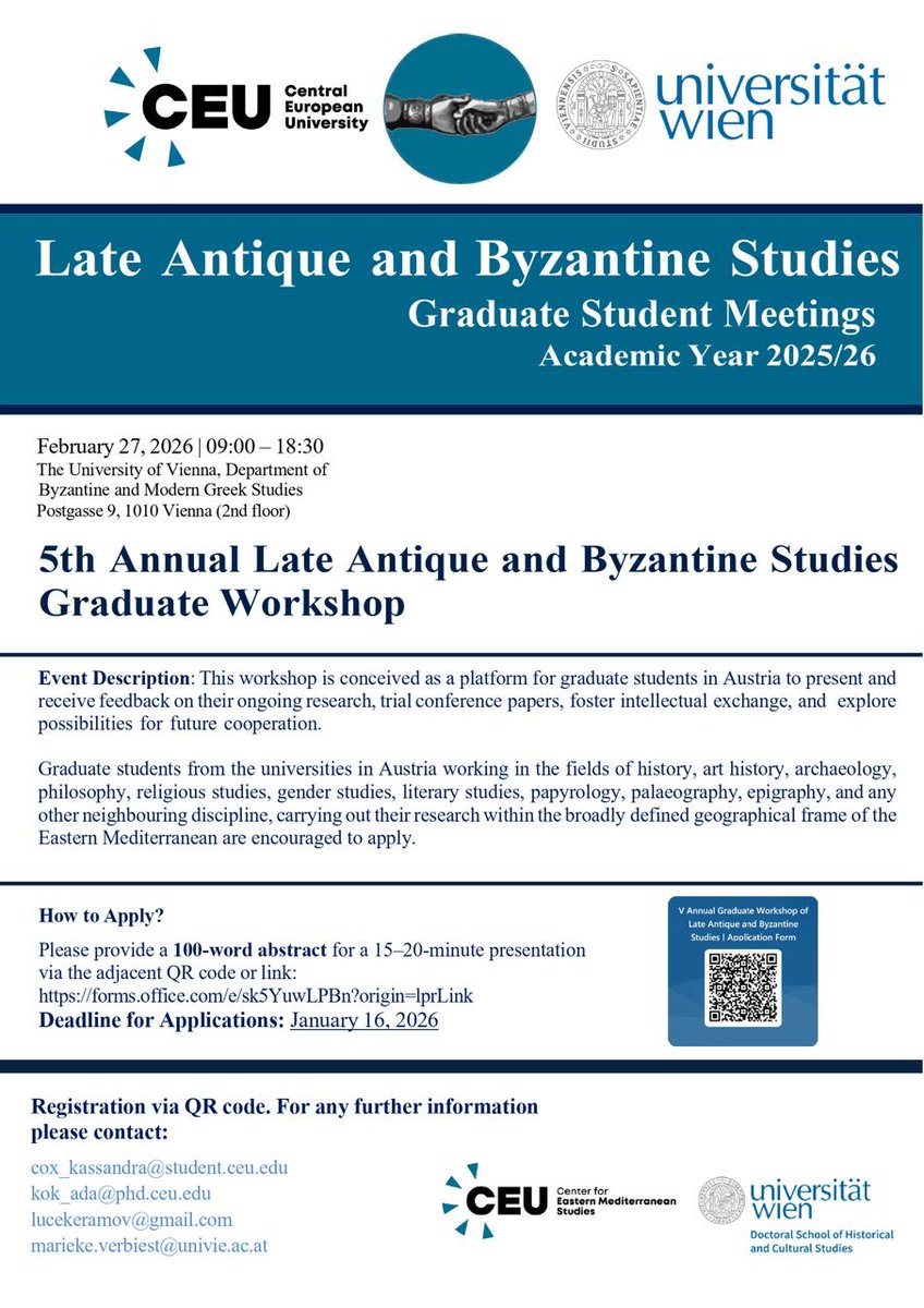 CFP: Th fifth Annual Graduate Workshop on Late Antique and Byzantine Studies, to be held in person on February 27, 2026.