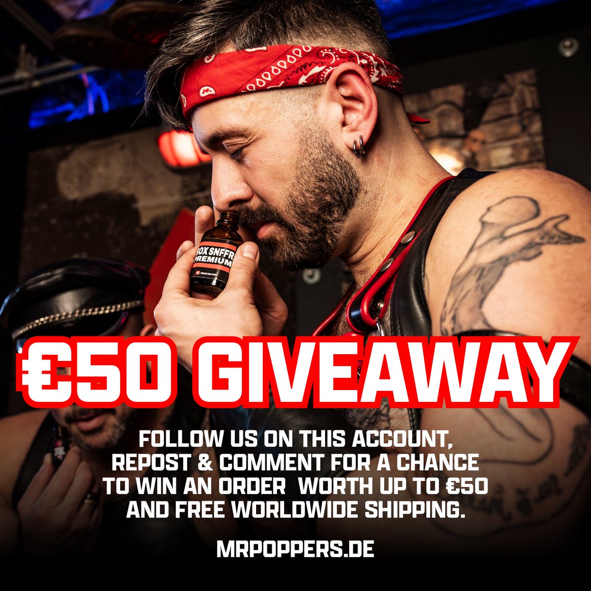 Win your next #Poppers order worth up to €50 + free shipping! 😍⚡️

Follow us, repost and comment under this post to enter the giveaway until Sunday Nov 23! 

Can't wait? Grab your favorite bottles here: mrpoppers.de/en/?utm_source…