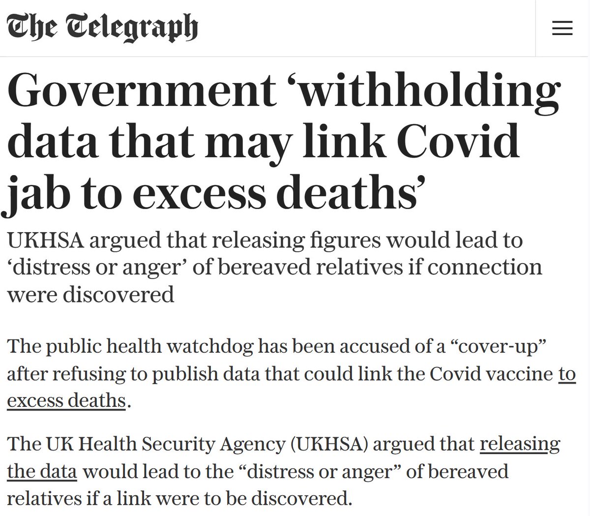 We warned people that taking an experiment drug was a recipe for  disaster - UK Government 'withholding data that may link Covid jab to excess deaths'