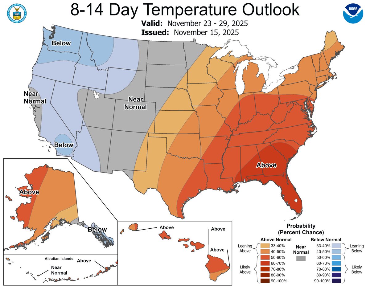 RobStormTeam2's tweet image. Looks like a mostly above normal stretch of temps over the next 10+ days! Thanksgiving and Black Friday also looking above normal! Today (11-16), we could see temps close to 80 degrees. We topped out at 76 on Saturday!
 @WCBD @StormTeam2WCBD