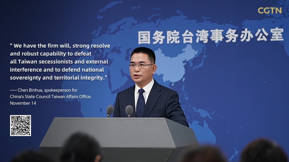 CGTNOfficial's tweet image. If Japan does not immediately correct its mistake and retract its egregious statements on China&apos;s Taiwan region, it must bear all the consequences that follow, a spokesperson for China&apos;s State Council Taiwan Affairs Office said on Friday. #JapanProvocation

Taiwan is sacred…