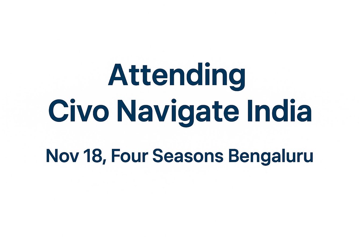 Attending #CivoNavigateIndia this Nov 18 in Bengaluru!
Building connections with cloud-native, DevOps &amp; Kubernetes folks.
If you’re joining, drop a reply — would love to connect! <a href="/civonavigate/">Civo Navigate</a> <a href="/CivoCloud/">Civo</a> <a href="/kunalstwt/">Kunal Kushwaha</a> <a href="/SaiyamPathak/">Saiyam Pathak</a>