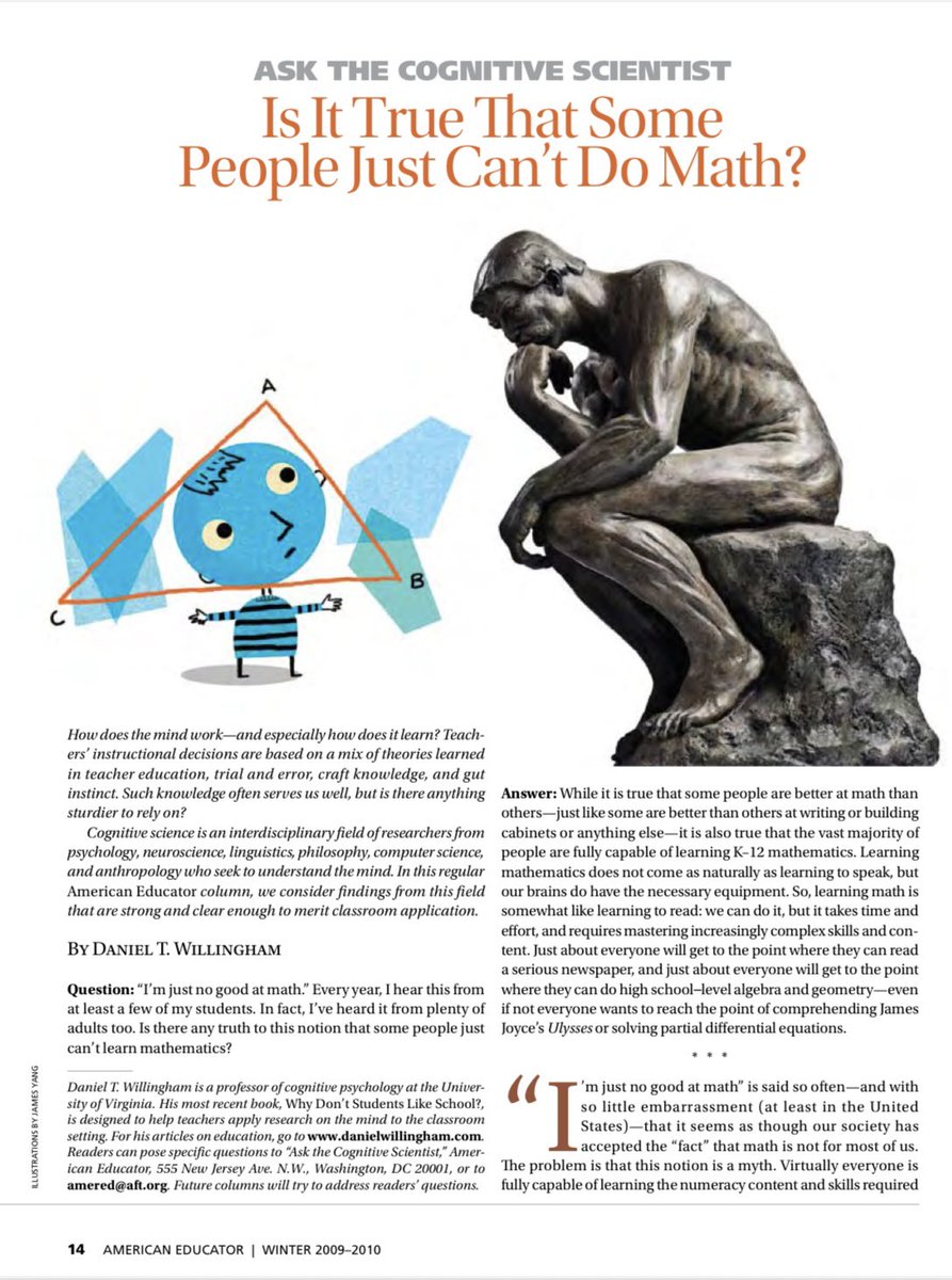 “Learning math is somewhat like learning to read: we can do it, but it takes time, effort and requires mastering increasingly complex skills and content.”

Inspired by the recent UC SAN Diego report on the steep decline of students’ foundational math skills, I feel that this