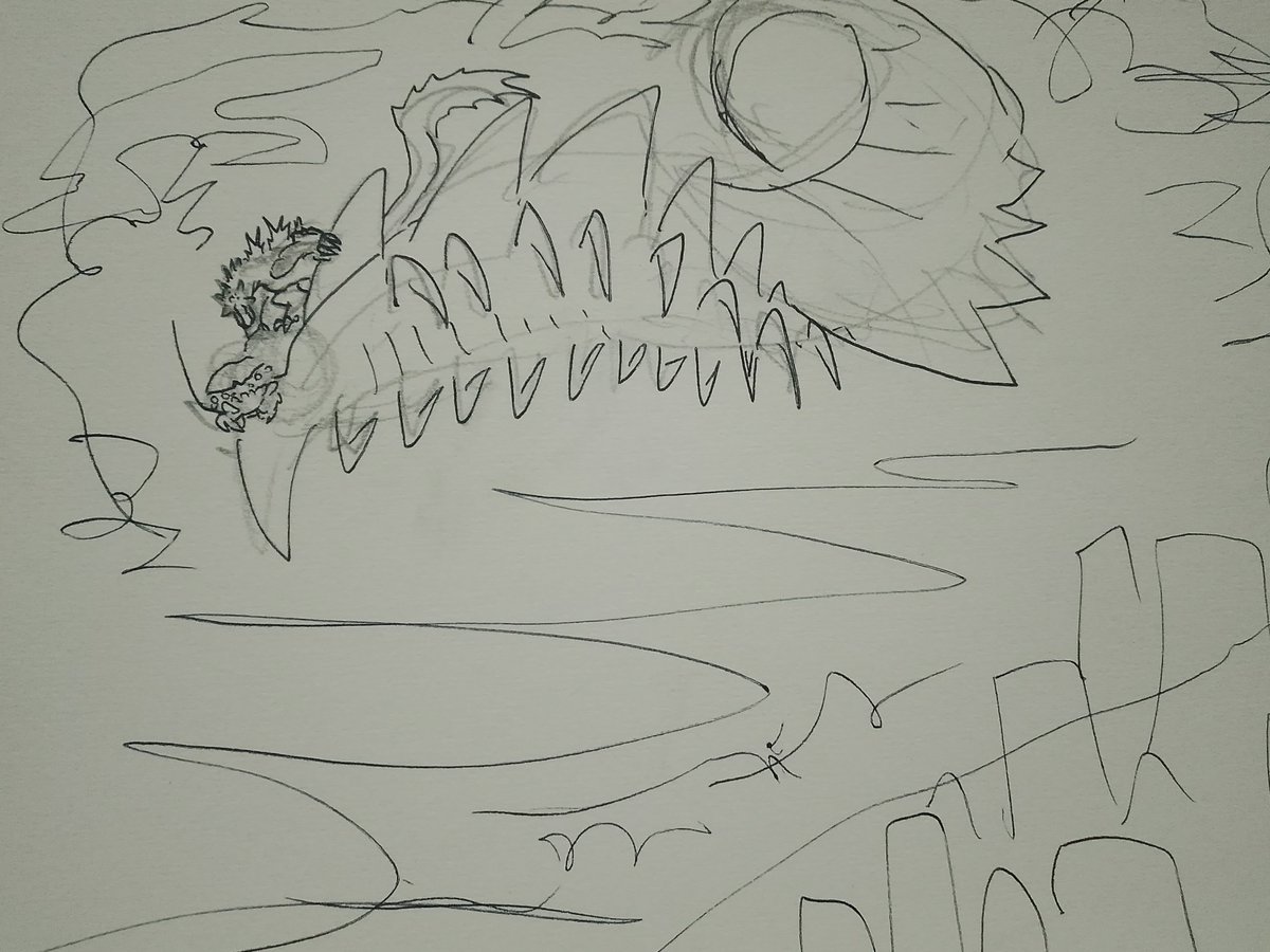 john_bernasol's tweet image. Hero redirecting a giant trilobite typhoon kaiju away from the city. #FanGoji #Godzilla