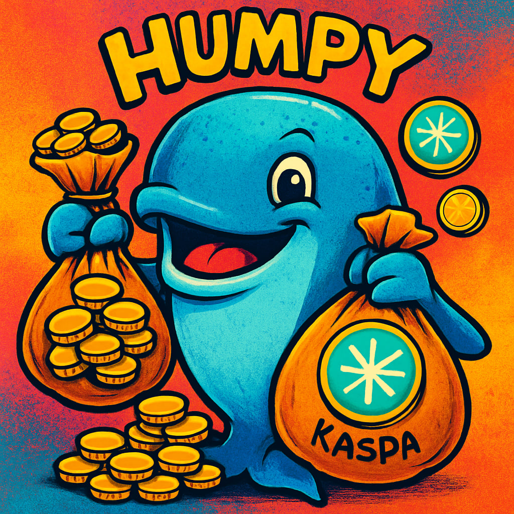 HumpyKaspa's tweet image. Humpy with his kaspa bags.