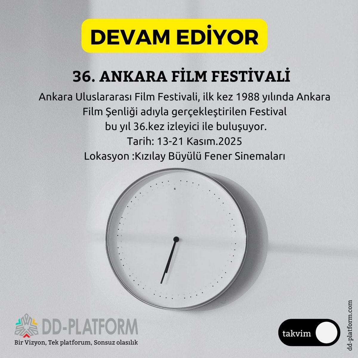 dd_platform's tweet image. 36. Ankara Film Festivali.. KAÇIRMA
Daha fazla bilgi Web &amp;gt;&amp;gt; dd-platform.com/ajanda/