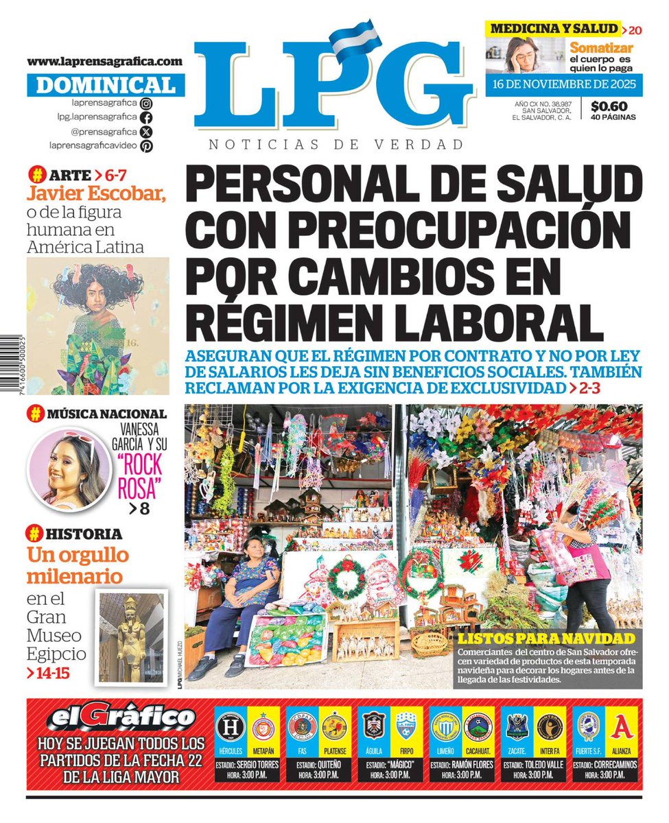 "Personal de Salud con preocupación por cambios en régimen laboral"
Te compartimos la portada de LA PRENSA GRÁFICA para la edición del domingo 16 de noviembre de 2025. #ElSalvador #PortadaLPG

#InfórmateConLaVerdad con nuestra versión e-paper en el #KioskoLPG: