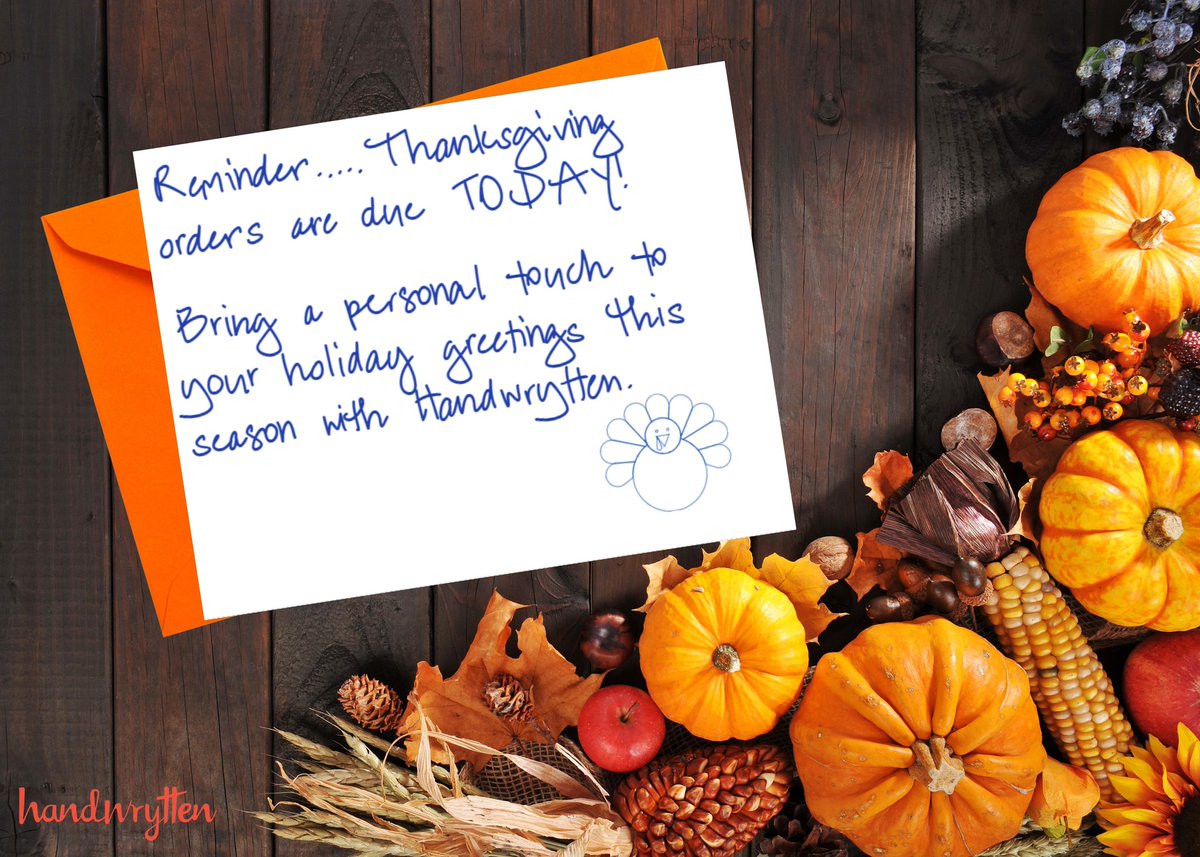 Handwrytten's tweet image. 🦃 Last call for Thanksgiving cards!

Stuffing? ✅ Pumpkin pie? ✅ Handwritten cards to wow clients &amp;amp; colleagues? Almost… Order your @Handwrytten cards today and share a little gratitude!

#Thanksgiving #ClientAppreciation #HandwrittenNotes #Handwrytten