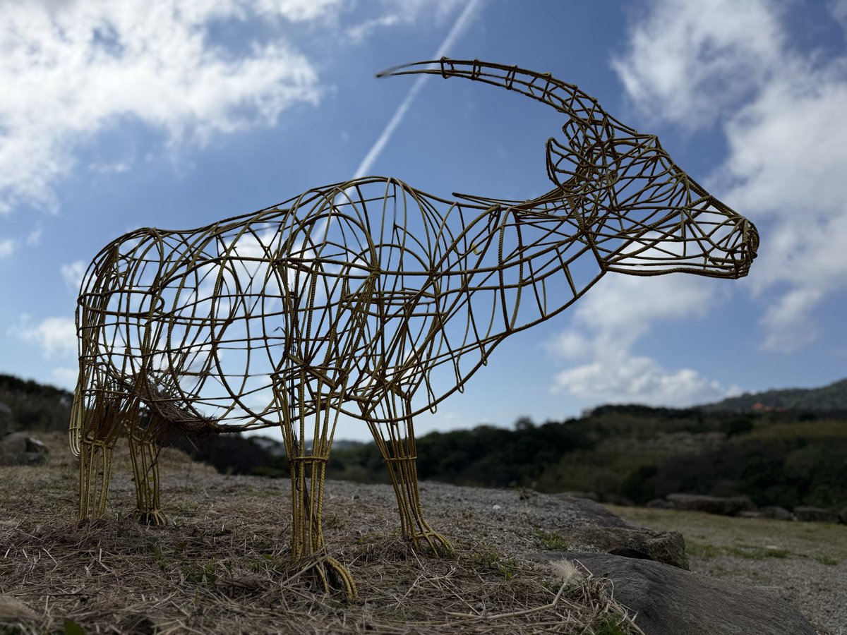 Steel Sculpture of a Cow in Taipei suburbs.