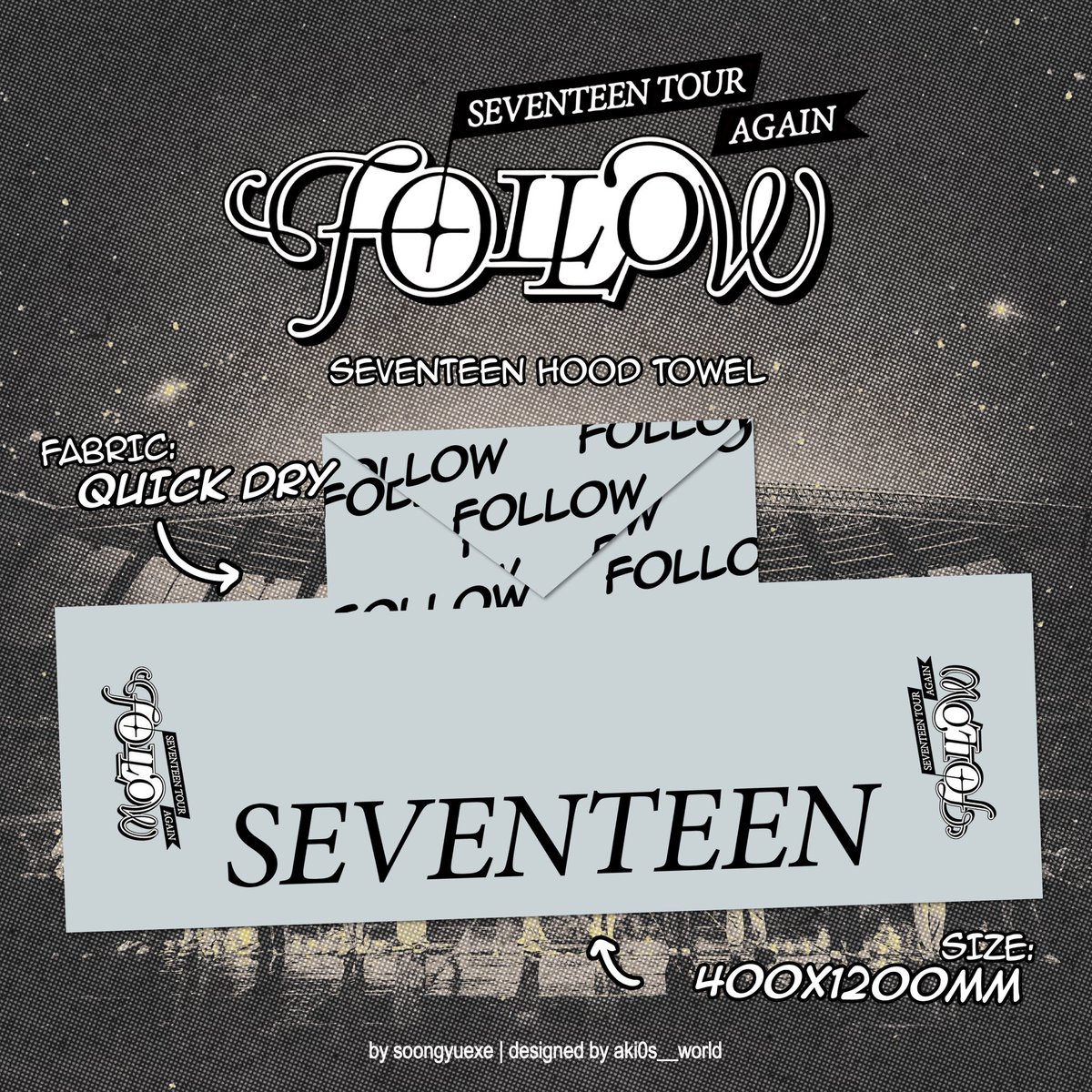 WTS LFB | PH

SEVENTEEN FOLLOW AGAIN AND NEW_ HOOD TOWEL (fanmade)
— 380 each + minimal isf
— size: 400 mm x 1200 mm
— material: quick dry fabric

dop : 50 pesos nov 20 , 200 pesos nov30 rembal once onhand

reply to order quantity + design