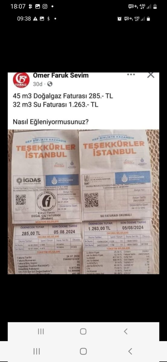 Chp'ye  CHP'li  belediyelerde 
Elektrik  Doğalgaz faturasının 2.katı Su Faturası geldiğini birileri anlatsın⁉️😡 Eskişehir Bursa