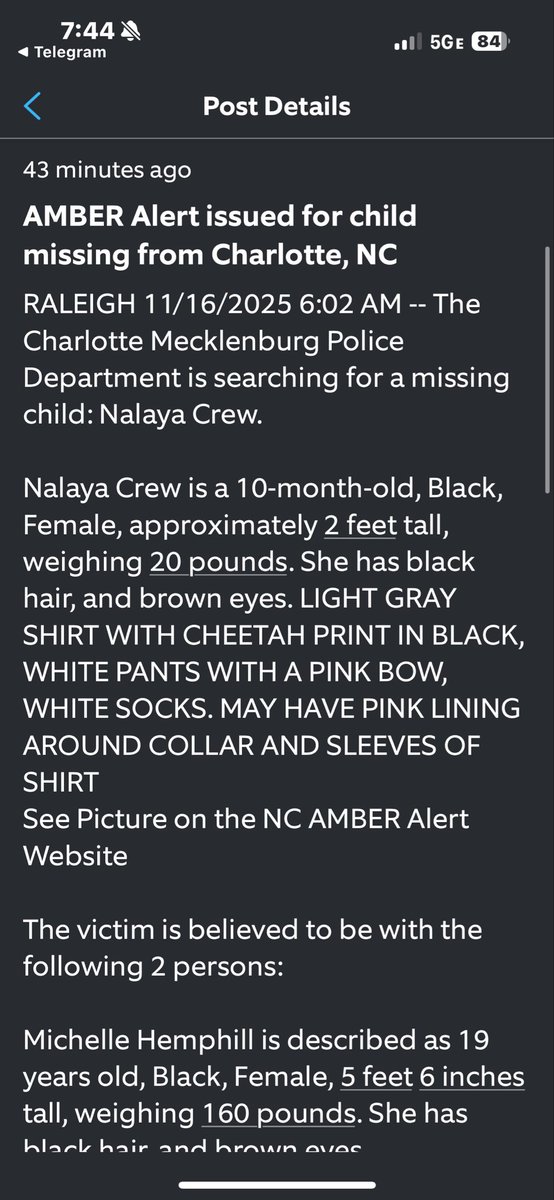 LAWardsc's tweet image. neighbors.ring.com/n/V7RljwBUaZ
ALERT 🚨 
MISSING CHILD ALERT RIGHT NOW OUT OF NC!