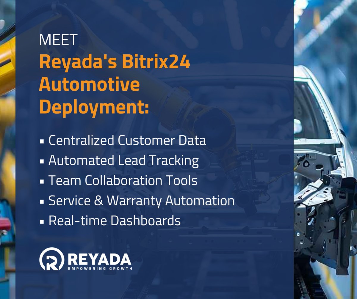 Reyada_Business's tweet image. Transform the way your automotive business operates! With Reyada’s Bitrix24 Automotive Deployment. 

Reach out to know more: reyadabusiness.com/reyada_bitrix2…
#Reyada #Bitrix24 #Automotive #CRM #DigitalTransformation #Automation