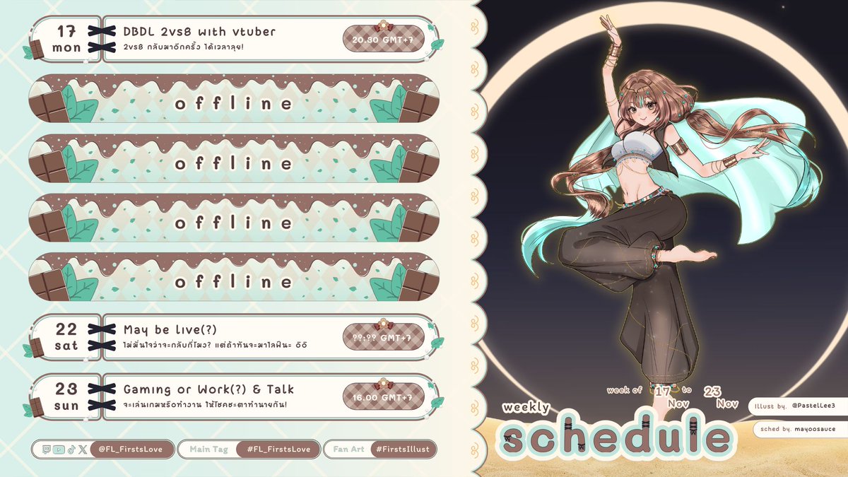 FL_FirstsLove's tweet image. ตารางของเฟิสเลิฟของวันที่ 17-23 Nov มาแล้วค่า~!

Tag
Main #FL_FirstsLove
Live #Firstslive
FA #Firstsillust
Fan Name #ชาวมิเร่