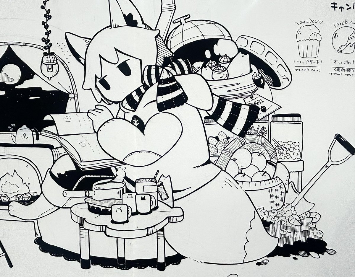 秋の夜長を寝ながら過ごすねこ兄弟と、一緒に夜更かしするおきつねくん