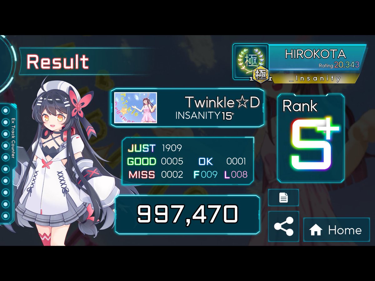 TAKUMI_Cubic Twinkle☆Dreamer[Insanity]でスコア997470を達成