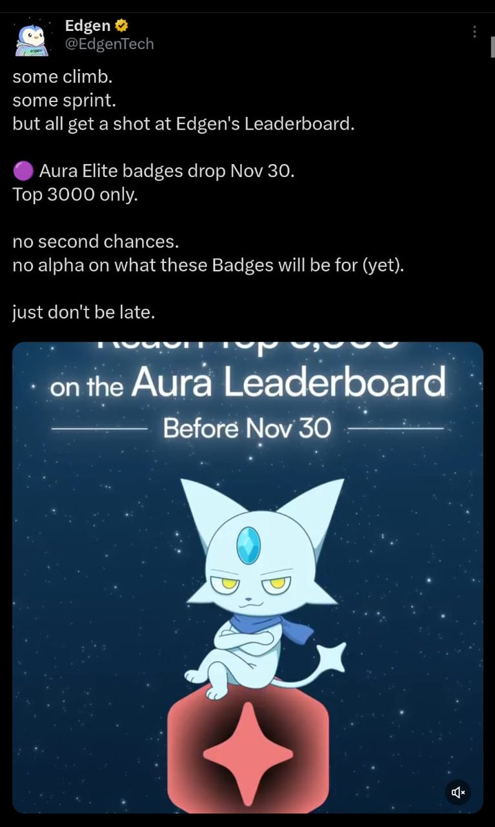*Update on Edgen (Airdrop Confirmed)* 

 If you're on <a href="/EdgenTech/">Edgen</a> or New to Edgen, try to be active and make it to top 3k to get the Elite Badge🙂‍↕️_ 

Do well to claim your aura daily

*New user? Join Here👇* 
- Go to: edgen.tech/aura/evelyn_bh…
- Connect my X
- Rate some posts