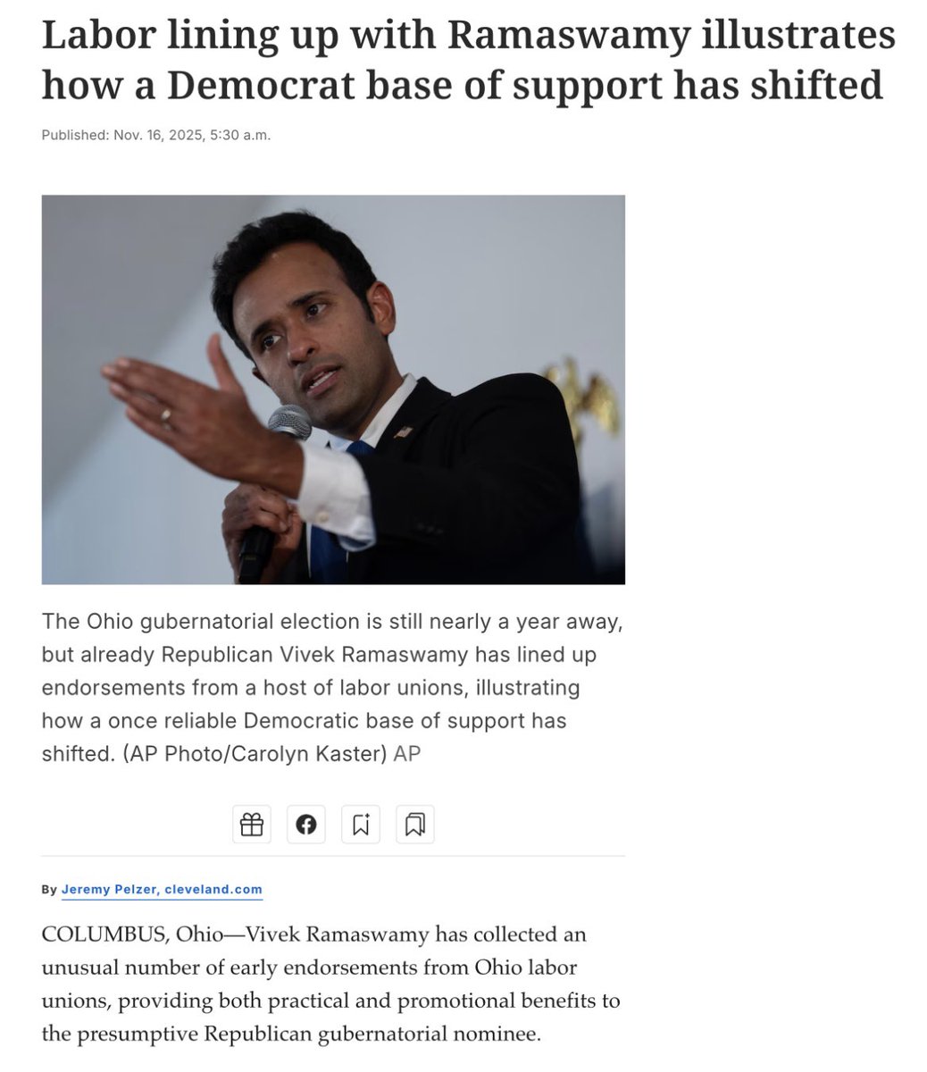 jchabria's tweet image. The Democrats’ base has shifted to @VivekGRamaswamy.  The broad base of support shows how big the coalition for victory can be in Ohio next November.