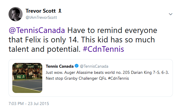 tscbooksdotca's tweet photo. Felix Auger-Aliassime has been my favourite tennis player since I 'discovered' him 10 years ago. He's now the #5 player in the world.

He's everything a pro tennis player should be:  talented, athletic, driven, humble, gracious, a role model, and a gentleman. #Tennis #Canada https://t.co/Pb7izqpLXT