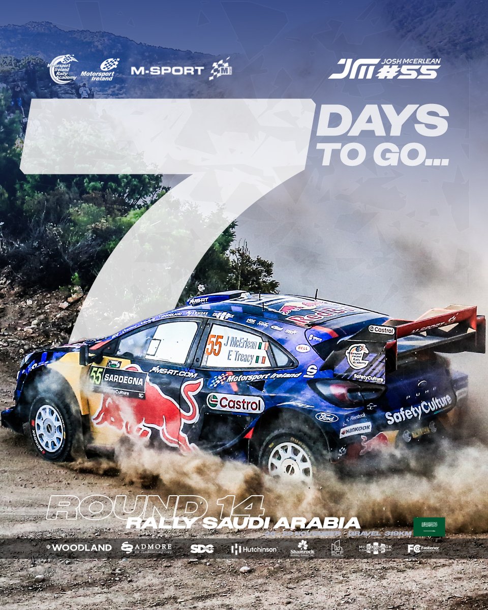 JoshMcErlean5's tweet image. 🔜 🇸🇦 This whole season has been a step into the unknown - so we will round it off with a totally new event to us all!

This will be a tough one 👊

#MIRallyAcademy #WRC #WRCLive #MSporters #JM55
@MIRallyAcademy I @MSportLtd I @redbullmotors
