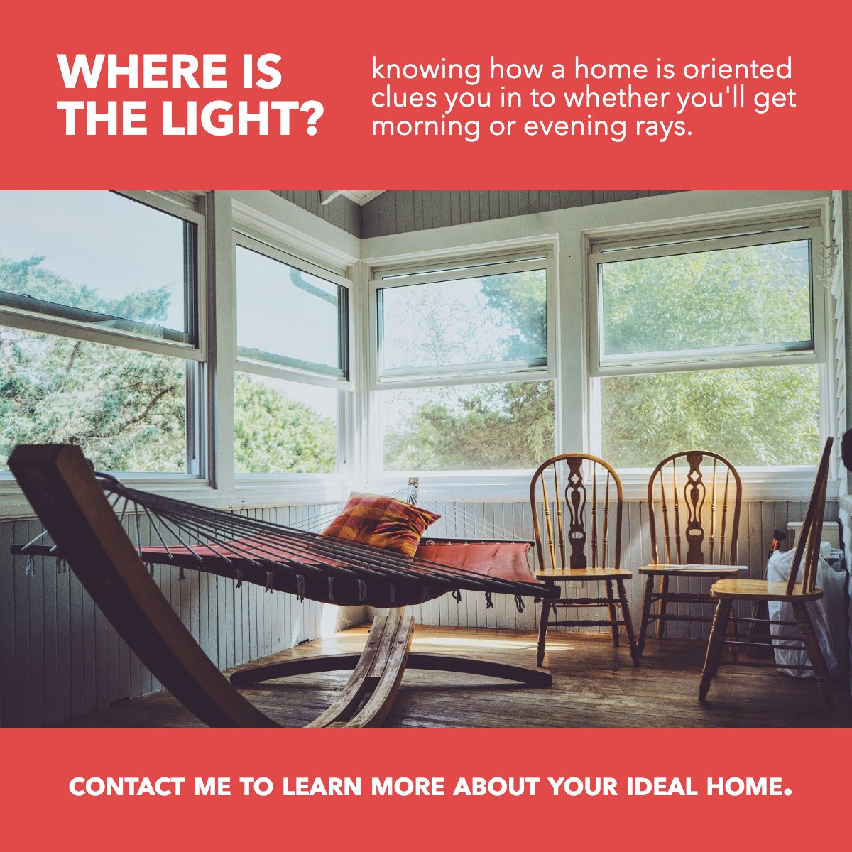 Beach_Realtor's tweet photo. Where’s the light? 🤔

Understanding your home’s orientation helps you know if you'll catch those morning or evening rays. ☀️

#Sunlight #HomeGoals #MorningLight #EveningGlow https://t.co/4IuWhpo7K3