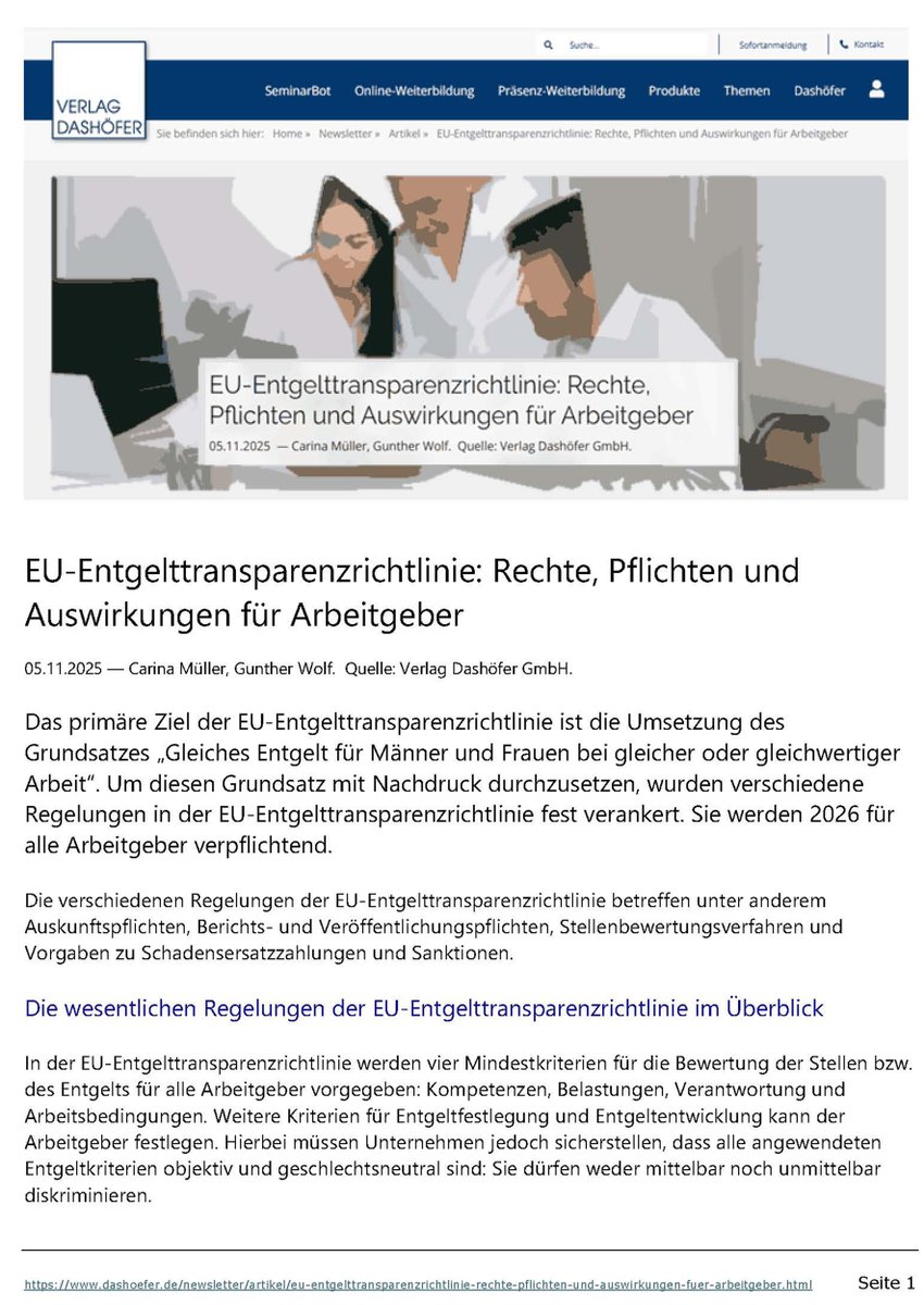 Welche Auswirkungen hat die #Entgelttransparenzrichtlinie für Arbeitgeber? Ein Artikel von Carina Müller und mir, erschienen bei Dashöfer. Download wie immer kostenlos auf entgelt . de bei den Fachartikeln.