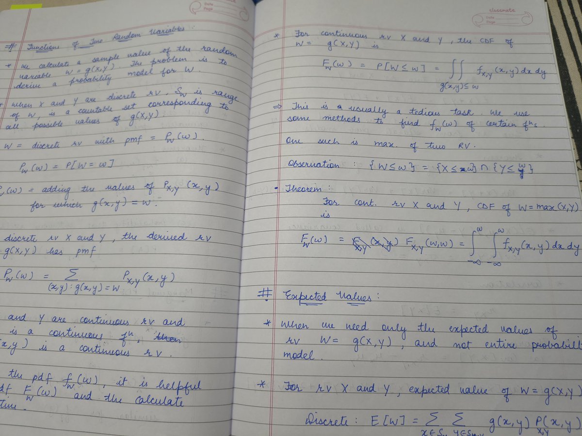 autom8nerd's tweet image. Been studying this since 3:30PM. I am happy that I&apos;m able to hyperfixate this much now...finally some improvement in my focus.

Anyways, I completed today&apos;s goal for Probability and Statistics by studying:
&amp;gt;Marginal Probability Distribution Function 
&amp;gt;Functions of Two Random…