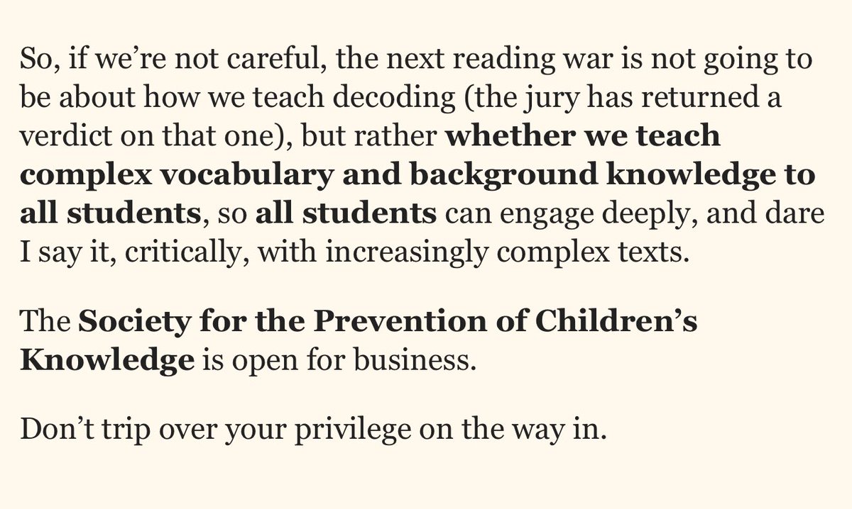 KnowledgeMatrs's tweet image. The next reading war won’t be about decoding — that verdict’s in. It’ll be about whether all students get the knowledge and vocabulary needed to think deeply and critically. @PamelaSnow2 

Read more: pamelasnow.blogspot.com/2025/11/welcom…

#KnowledgeMatters #VocabularyMatters