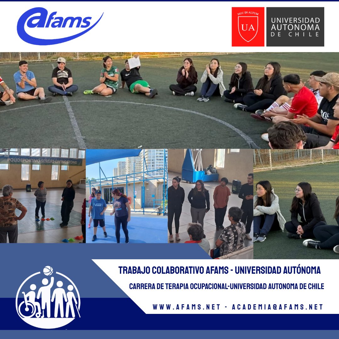 afamsoficial's tweet image. Desde el 20 de octubre iniciamos trabajo colaborativo con la U. Autónoma.
La articulación es liderada por Alejandra Solano, encargada de la Comisión de Actividad Física y Deportes Adaptados de AFAMS.
Estudiantes apoyan Fútbol Adaptado, Gimnasia y ParaKarate. 💙