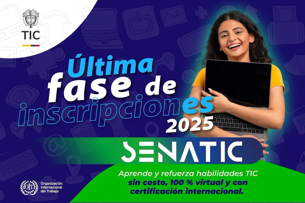 TalentoDigCol's tweet image. 📢 ¡Última oportunidad para formarte GRATIS con #SENATIC en 2025! 🚀

El Ministerio TIC y la OIT anuncian la última fase de inscripciones

✔️ 100 % virtuales
✔️ Sin costo
✔️ Hasta 40 horas
✔️ Certificación internacional