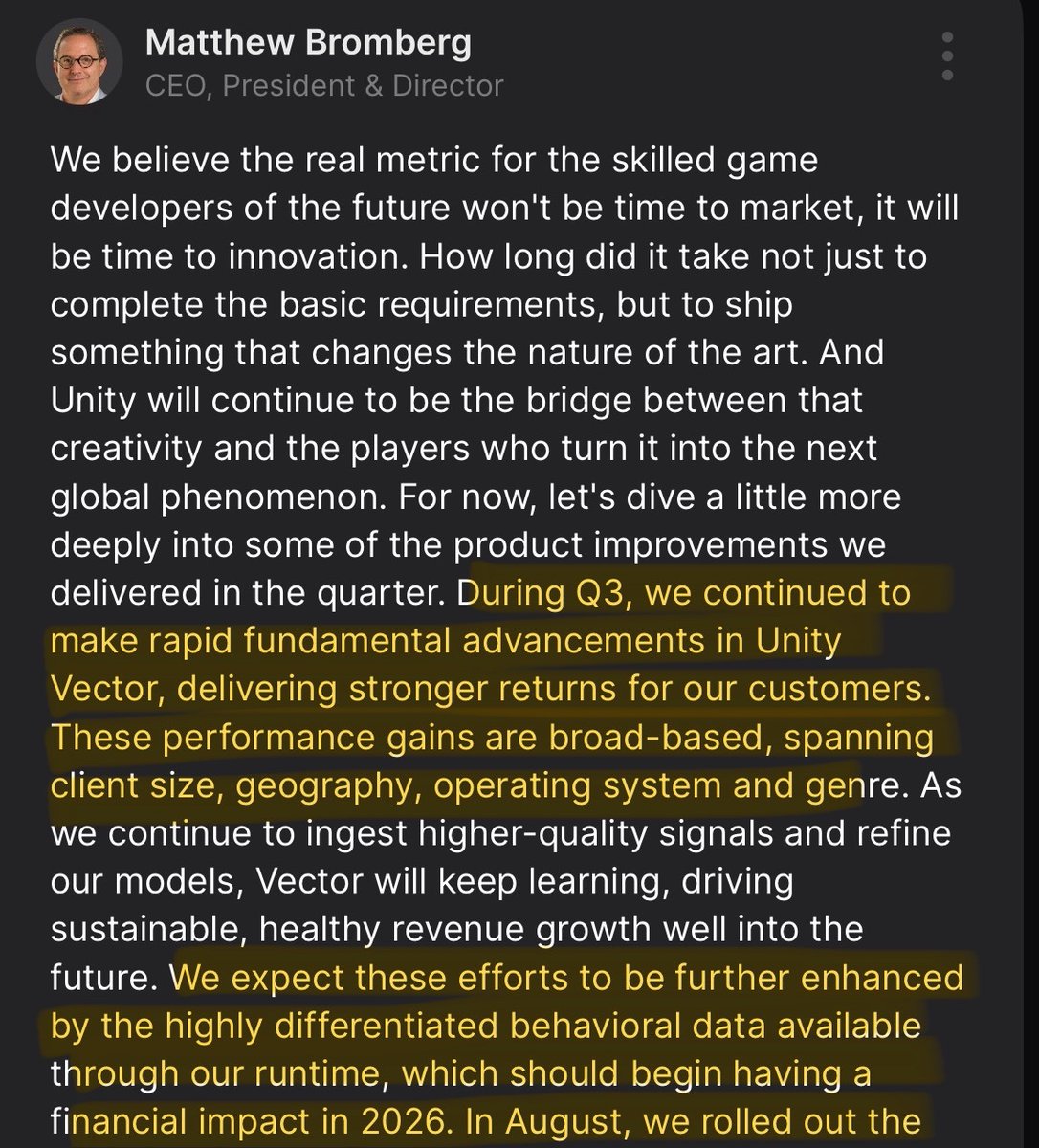 buccocapital's tweet image. Unity claiming their runtime data will be a competitive advantage and a moat for their ad business 

Interesting turnaround from the depths of despair. TBD