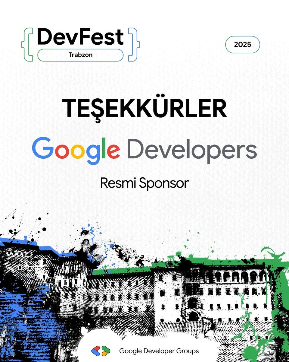 GDGTrabzon's tweet image. A huge thank you to Google Developers, the Official Sponsor of DevFest Trabzon 2025! 🎉

With your support, our community has once again put on a fantastic event.

#devfest #devfesttrabzon #googledevelopers