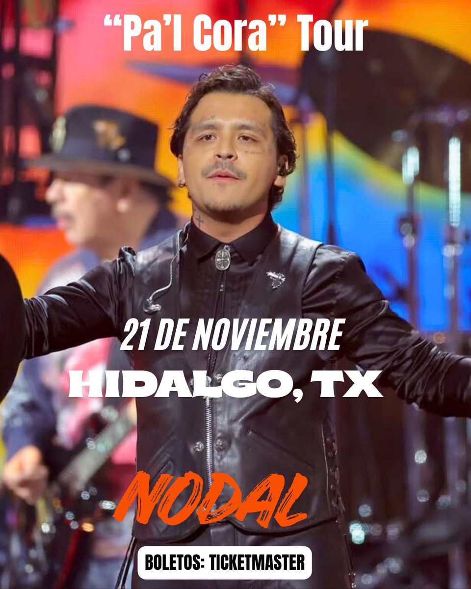 Christian Nodal Continúa con su gira de conciertos
El 21 de Noviembre estará en #Hidalgo #Texas #EEUU 
Boletos disponibles: 
ticketmaster.com/christian-noda…