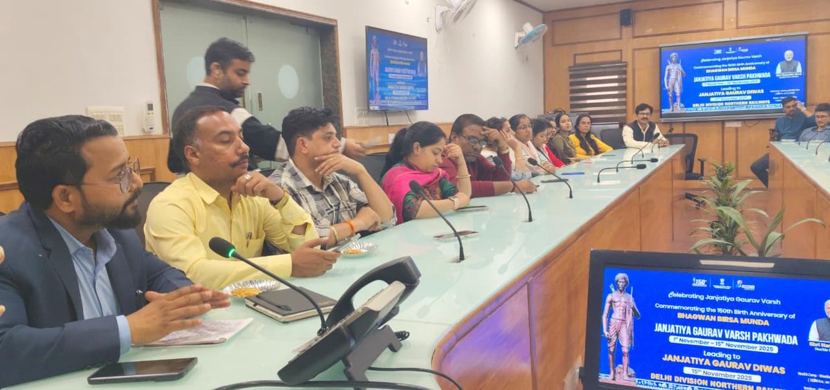 RailMinIndia's tweet photo. A health check-up camp was organised at the DRM Office, New Delhi, as part of the Janjatiya Gaurav Varsh Pakhwada, followed by a seminar covering topics from tribal entrepreneurship to socio-economic development.

#JanjatiyaGauravVarsh https://t.co/fxYEQ2QIDe